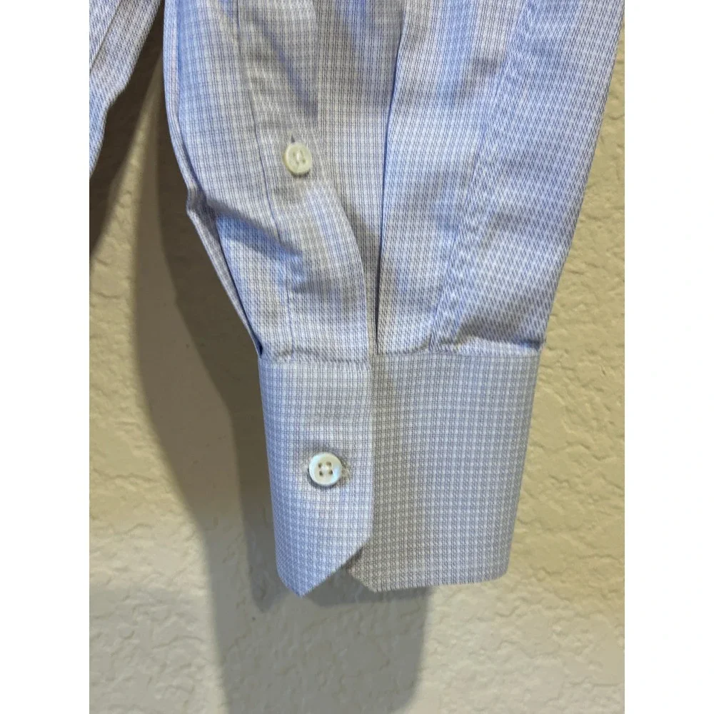 Canali Mens Dress Shirt 16 41 Blue Micro Check Long Sleeve Cotton Italy Preppy